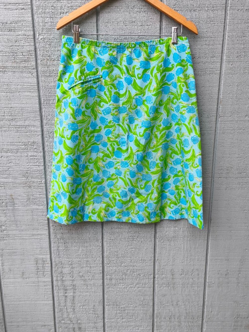 70s Lilly Pulitzer The Lilly Activewear Skirt sz 14 Blue Green Floral Palm Beach